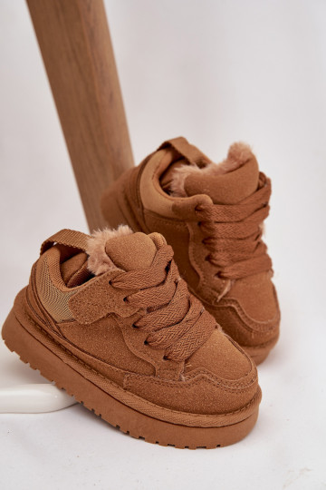 Braune warme Kinder Sportschuhe mit Fellfutter Mireen