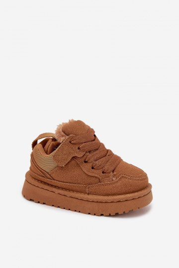 Bruine warme kinder sneakers met voering van bont Mireen 2