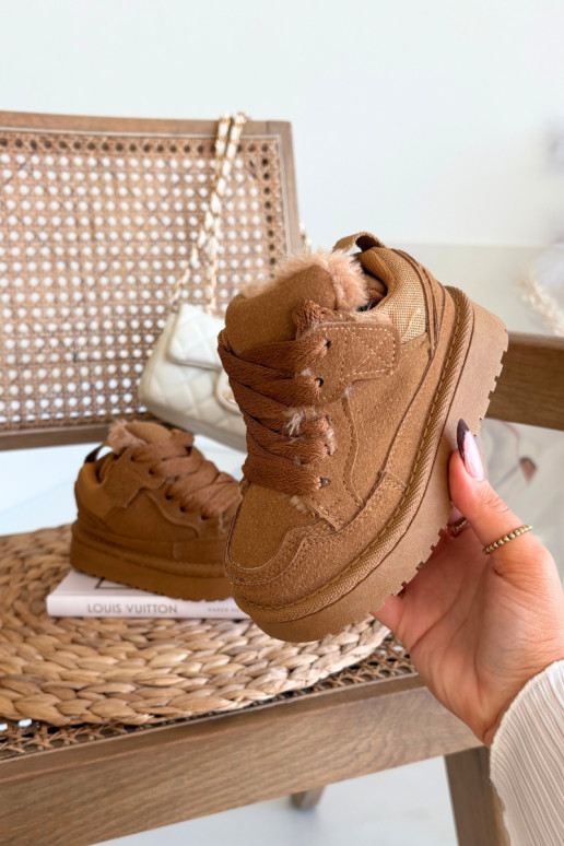 Baskets chaudes pour enfants en brun avec fourrure intérieure Mireen