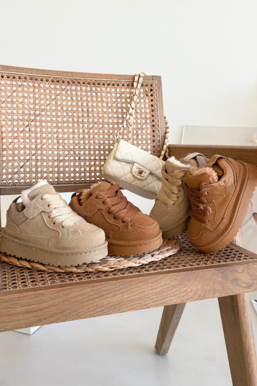 Bruine warme kinder sneakers met voering van bont Mireen