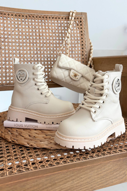 Kinderen gewatteerde laarsjes met voering en LOVE ornamenten, zandkleur, Rosaira