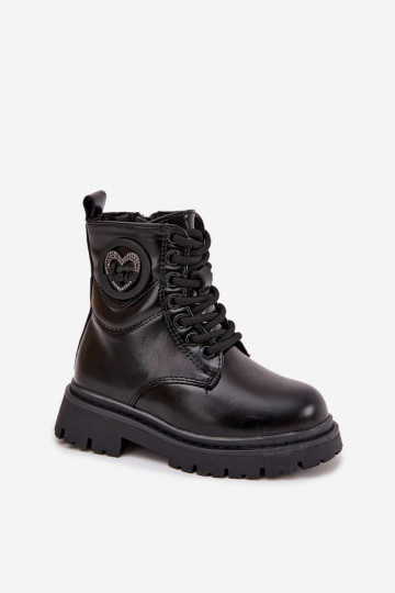 Kinderschuhe mit Warmfutter und Innenfell in Schwarz mit LOVE-Ornamenten, Rosaira