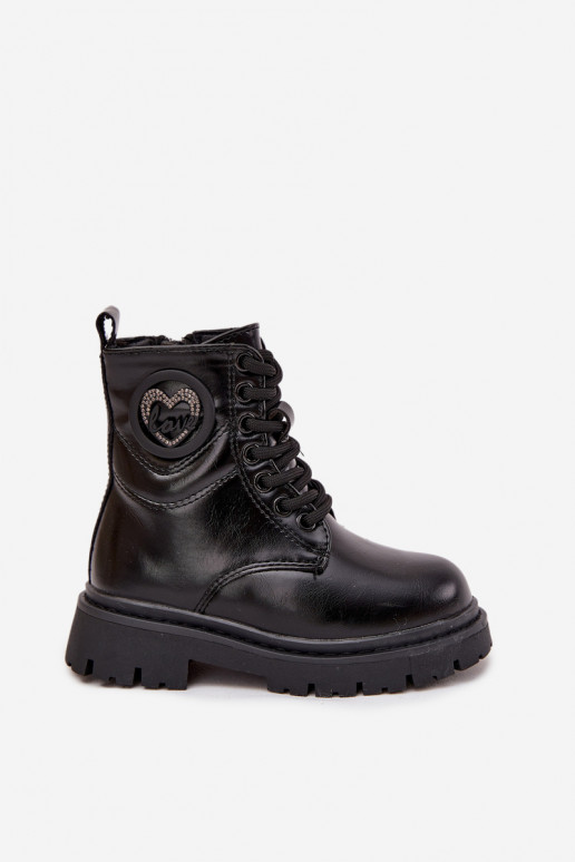 Bottes enfants isolées avec fourrure intérieure et ornements LOVE, couleur noire, Rosaira