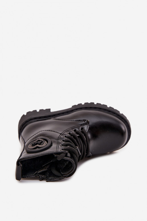 Bottes enfants isolées avec fourrure intérieure et ornements LOVE, couleur noire, Rosaira