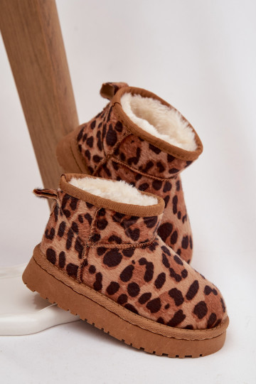 Bottes de neige chaudes pour enfants/jeunes en brun avec fourrure intérieure et motif léopard Mireya
