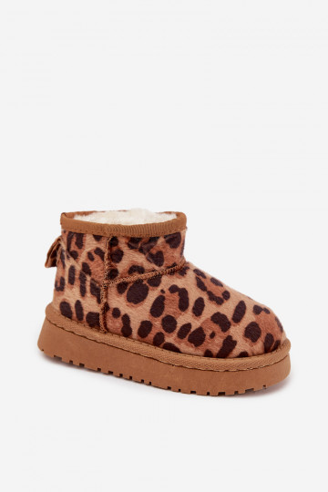 Bottes de neige chaudes pour enfants/jeunes en brun avec fourrure intérieure et motif léopard Mireya 2