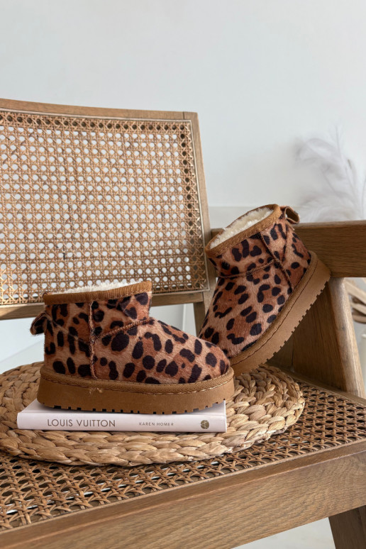 Bottes de neige chaudes pour enfants/jeunes en brun avec fourrure intérieure et motif léopard Mireya