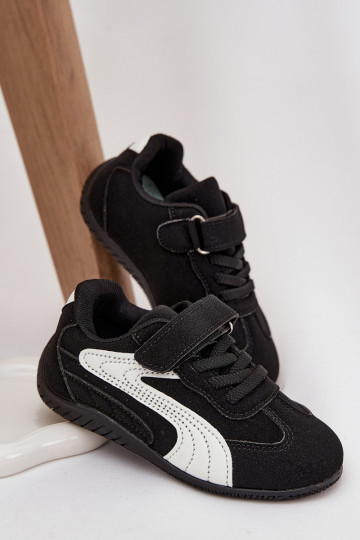 Kinder sneakers met klittenbandsluiting in zwart en wit Perrin