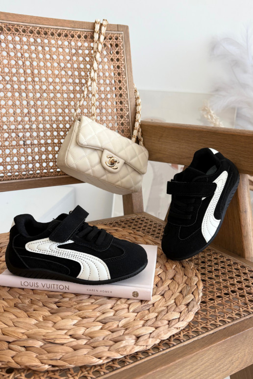 Kinder sneakers met klittenbandsluiting in zwart en wit Perrin