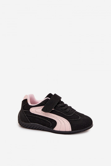 Kinder sneakers met klittenbandsluiting in zwart en roze Perrin
