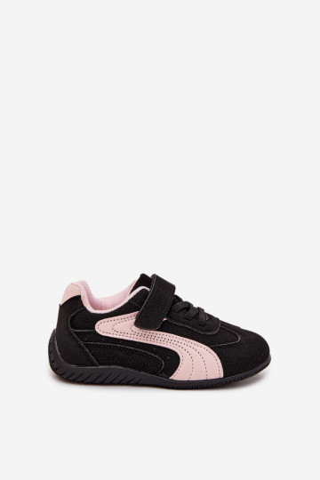 Kinder sneakers met klittenbandsluiting in zwart en roze Perrin 2