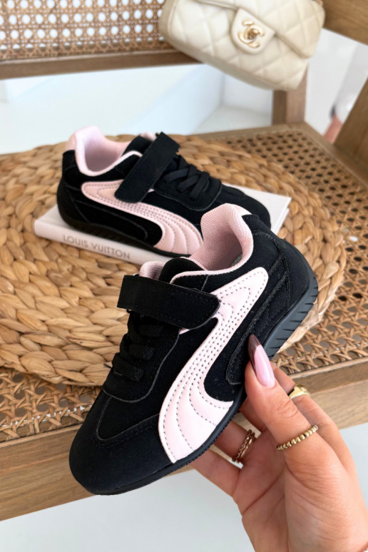 Kinder sneakers met klittenbandsluiting in zwart en roze Perrin