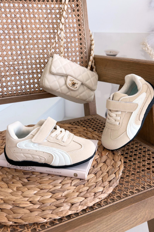 Kinder sneakers met klittenbandsluiting in zandkleur Perrin