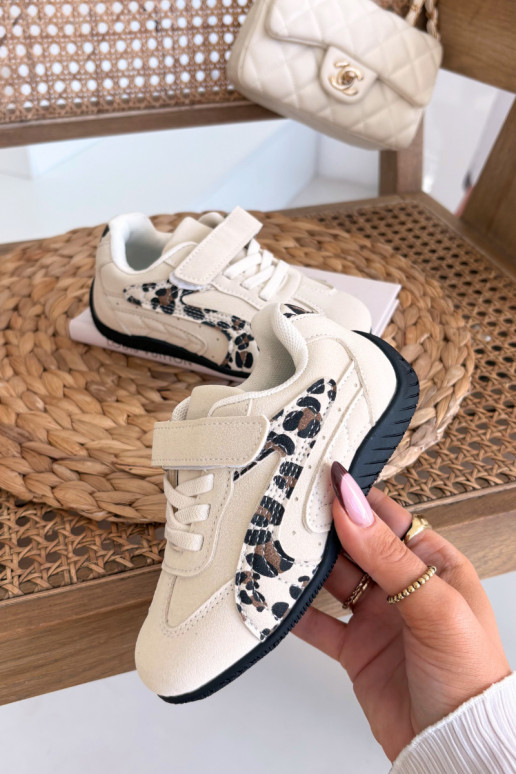 Kindersneaker mit Klettverschluss in Sandfarbe mit Mustern Perrin