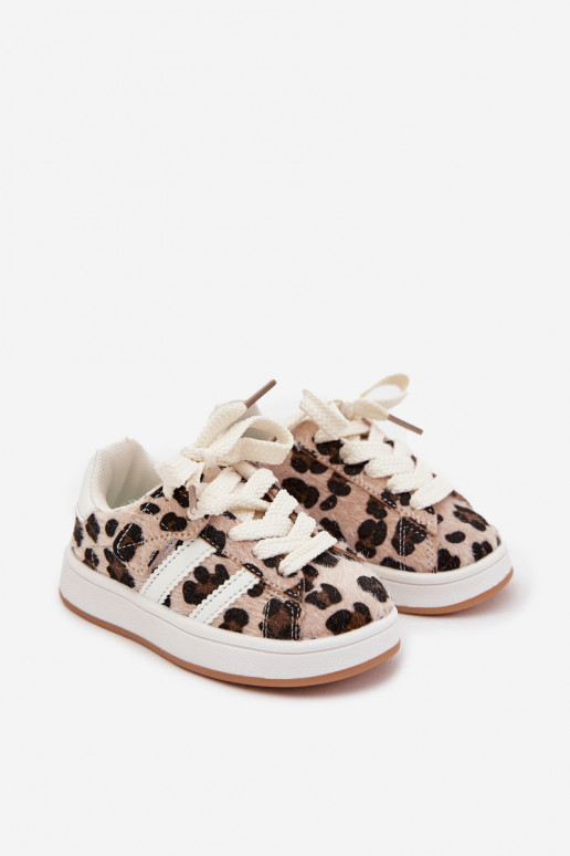Baskets enfants modèle Sneakers avec motifs de fourrure léopard, couleur sable, Amelle