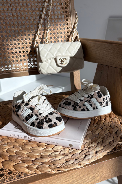 Baskets enfants modèle Sneakers avec motifs de fourrure léopard, couleur sable, Amelle