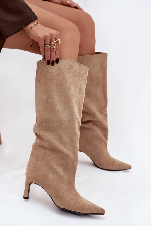 bottes pour femmesen daim écologiqueu Un modèle convaincant avec des talons fins beige Phelin