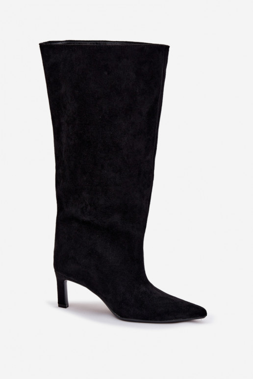 bottes pour femmesen daim écologiqueu Un modèle convaincant avec des talons fins couleur noire Phelin