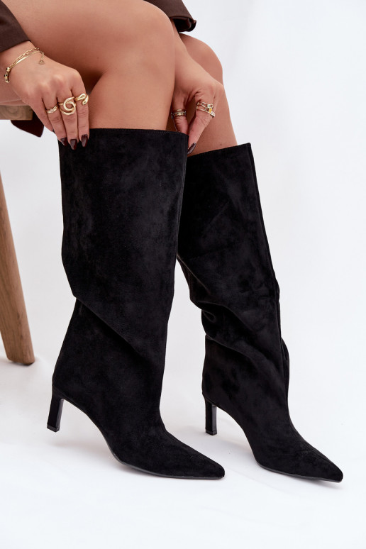 bottes pour femmesen daim écologiqueu Un modèle convaincant avec des talons fins couleur noire Phelin