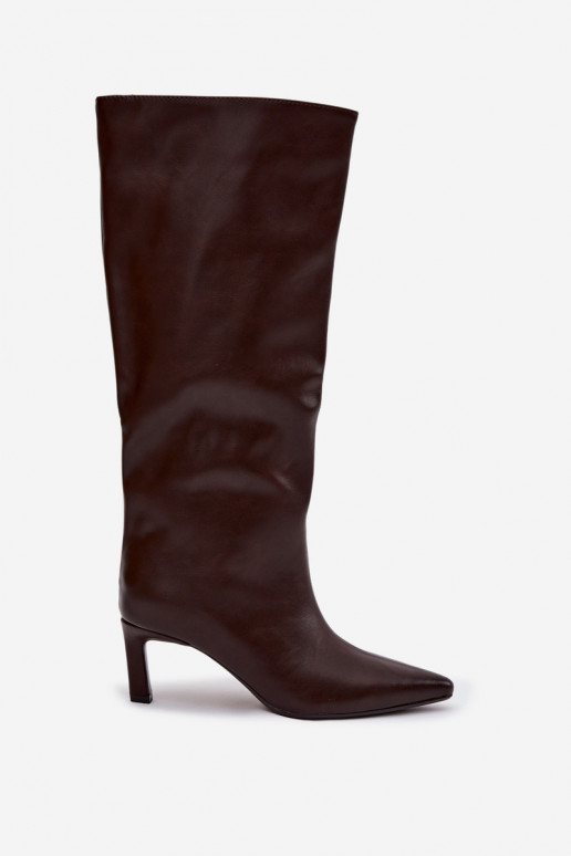 dameslaarzen Persistent model met dunne hakken Met stiksels CzekoladoIne Olyvia