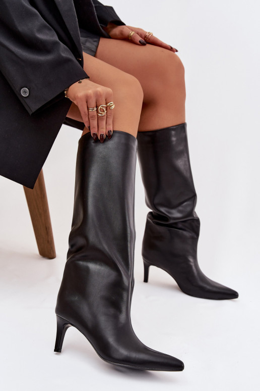 bottes pour femmes Un modèle convaincant avec des talons fins Avec couture couleur noire Olyvia