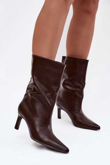 Bottines à enfiler pour femmes avec talons fins en simili cuir, couleur chocolat Norell 2