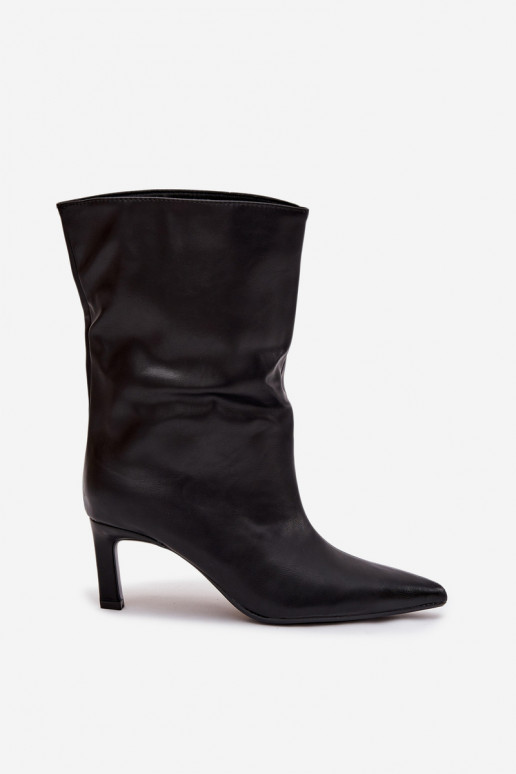 Un modèle convaincant Bottes pour femmes avec des talons fins en cuir écologique couleur noire Norell