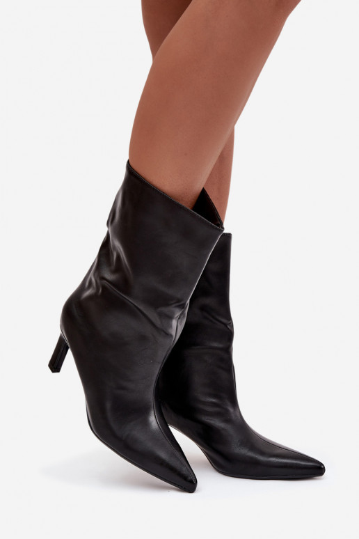 Ein überzeugendes Stilvollll Damenstiefel mit dünnen Absätzen aus Öko-Leder schZuarze Farbe Norell