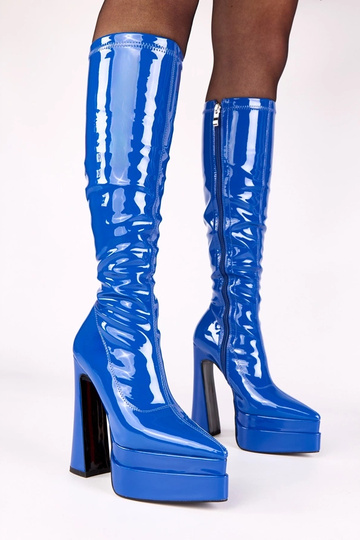 Bottines bleues à talon verni avec plateforme Jemina