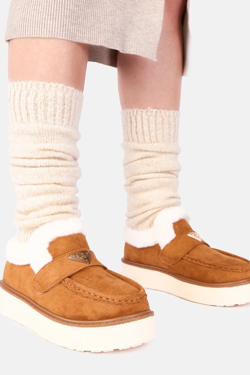 Bruine warme mokassins met bont Loafy