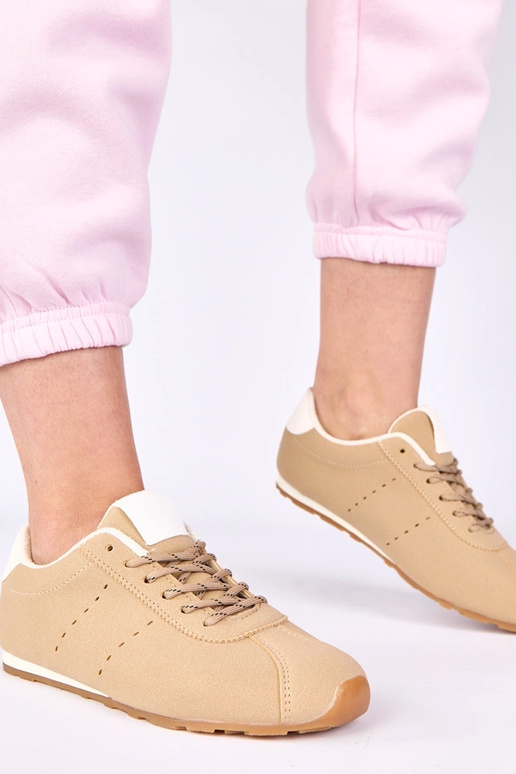 Sandfarbene Sneakers mit weißem...