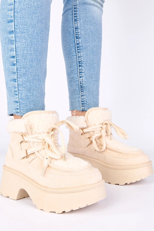 Zandkleurige sneeuwlaarzen met bont...