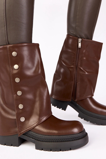 Schokoladenfarbene Stiefeletten mit umgeschlagenem Schaft und Plateau Carla 2