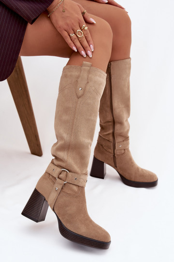réchauffer bottes pour femmes avec des talonsPrzeszyciami beige Alessara