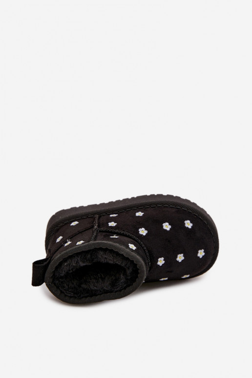 Kinder sneeuwlaarzen met bloemenmotief, zwarte kleur Gracina