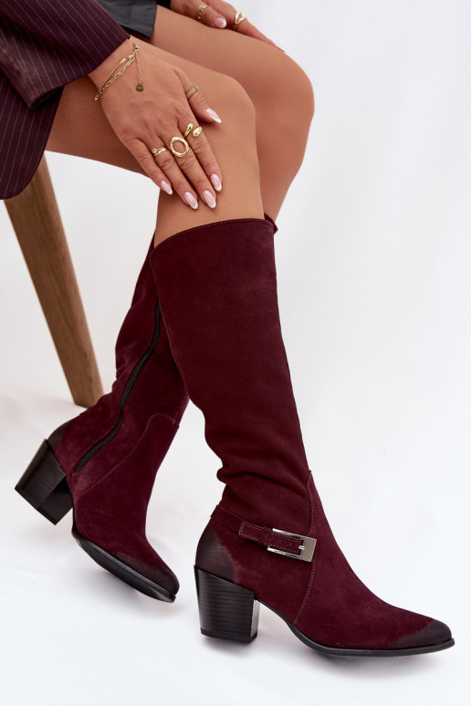Peau en daim bottes avec des talons avec boucles réchauffer Zazoo 70156 Bourgogne