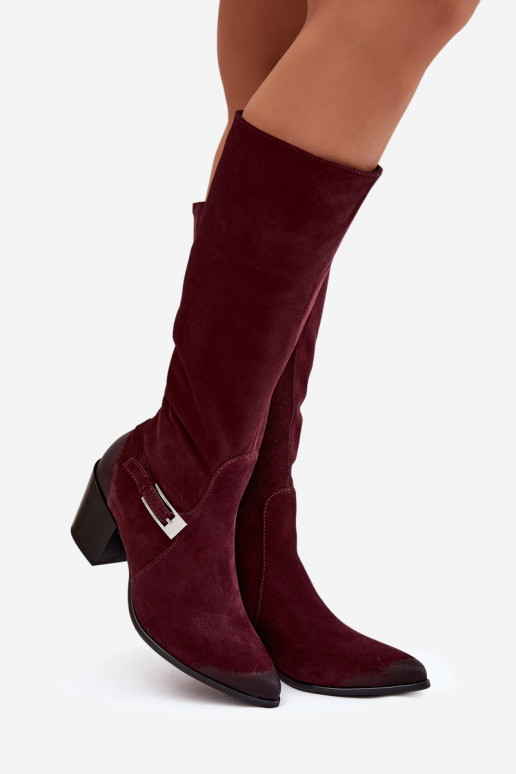 Haut aus INildleder Stiefel mit Absätzen mit Schnallen sich Zuarm laufen Zazoo 70156 Burgund