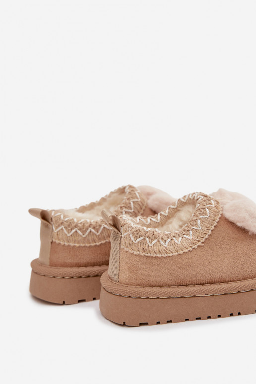 Bottes de neige pour enfants avec broderie et ruban, couleur sable Daven