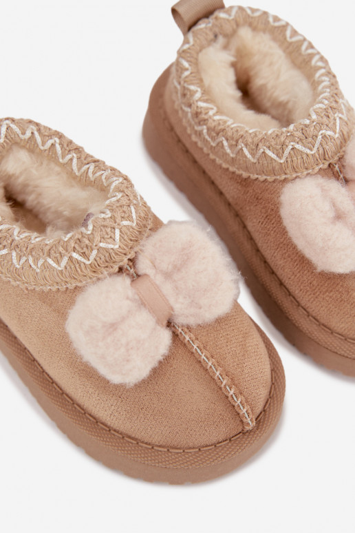 Kinder sneeuwlaarzen met borduursel en strik, zandkleur Daven