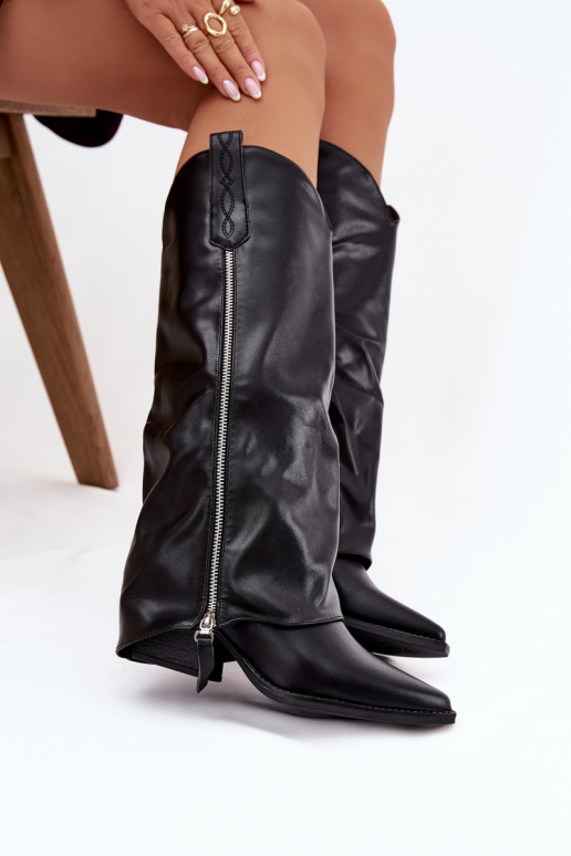 bottes style coÀ-boy avec des talons en cuir écologique couleur noire Palira