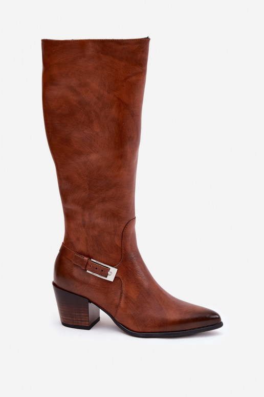 Peau bottes avec des talons avec boucles réchauffer Zazoo 70156 marron