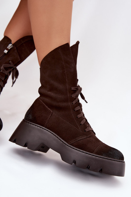 Bottines de travail FémininActivéturalnego en daimu Zazoo 976 CzekoladoÀe