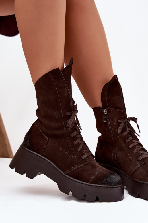 Bottines de travail FémininActivéturalnego en daimu Zazoo 976 CzekoladoÀe