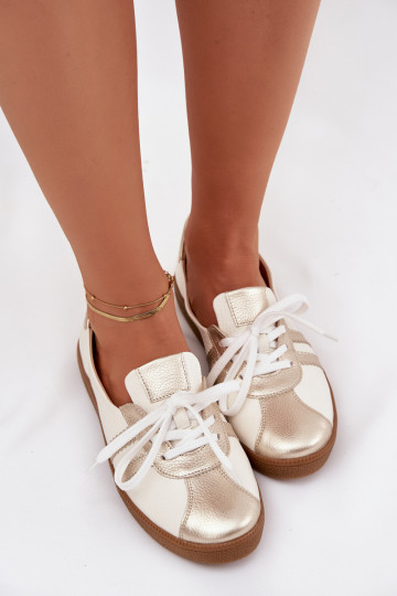 Chaussures en cuir pour femmes de type "Barefoot" de couleur blanc et or Zazoo N1341