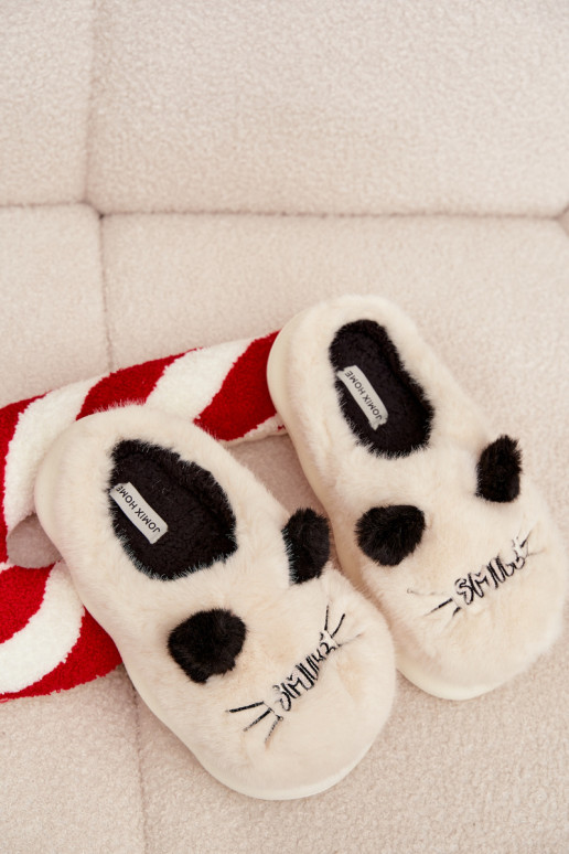 avec un manteau de fourrure Chaussons Féminin Smile beige Lexira