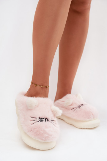 Roze dames slippers met bont en een lach Lexira 2