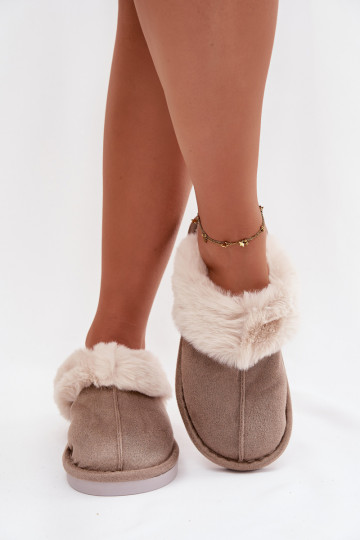 Chaki dames slippers met bont Carisse 2