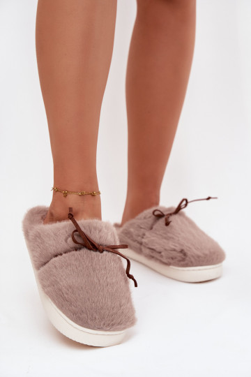 Chaki slippers met bont en strikken Minella