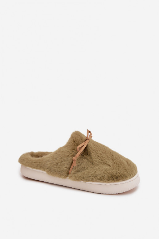 met bont Slippers met linten groene kleur Minella