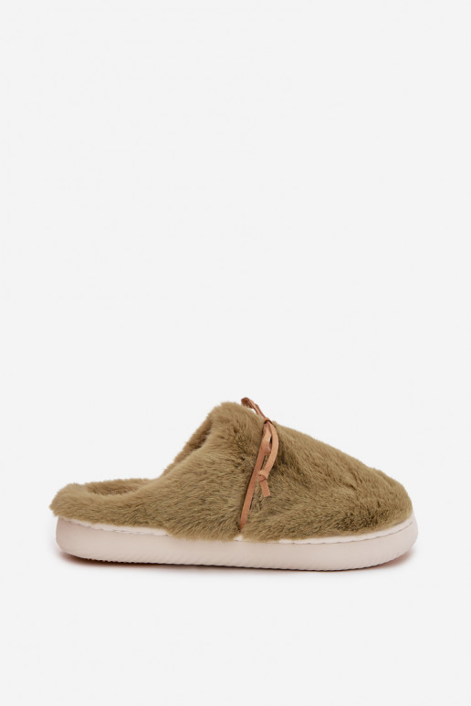 met bont Slippers met linten groene kleur Minella